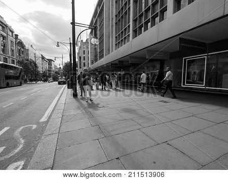 People In Oxford Street In London Black And White