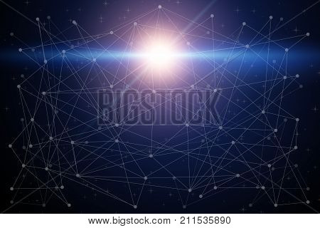 Background of Blockchain. Global Decentralized web on Space background. Vector Illustration.