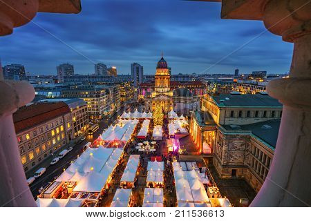 Christmas market, Deutscher Dom and konzerthaus in Berlin, Germany