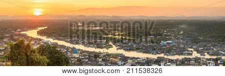 Pak Nam Chumphon. View From Khao (hill) Matsee Viewpoint In Chumphon, Thailand At Sunset Time