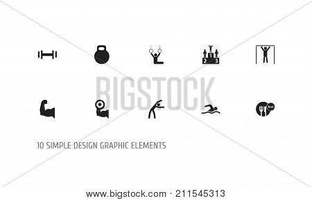 Set Of 10 Editable Sport Icons. Includes Symbols Such As Street Workout, Heft, Biceps And More