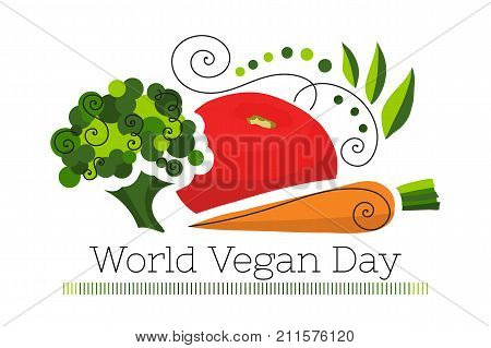Vector illustration for World Vegan Day with Carrot, Broccoli and Tomato