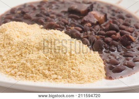 Cassava Farofa With Black Beans Cooked.