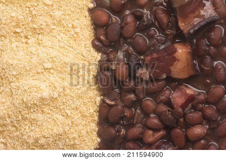 Cassava Farofa With Black Beans Cooked.