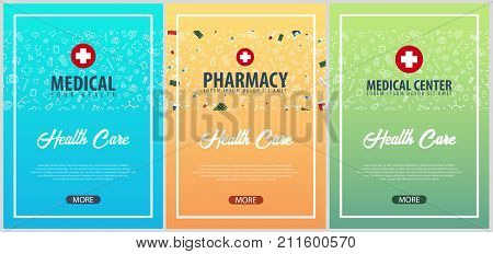Set Of Medical Posters. Medical Background. Health Care. Vector Medicine Illustration.