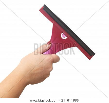A hand washes a window. Isolate on a white background