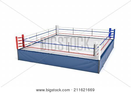 3d rendering of an empty boxing ring isolated in white background. Boxing match. Fighting show. Sports and recreation.