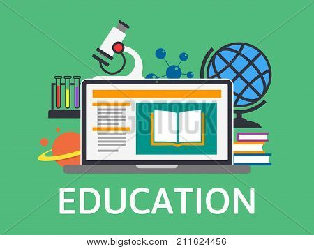 Online education and training. E-learning concept. Modern technology design. Online book. Flat vector concept education.