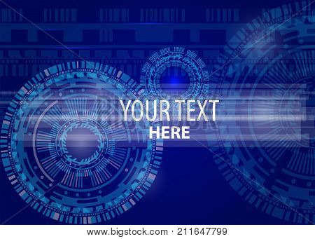 Hi-tech digital concept technology. Vector abstract illustration gear wheel engineering telecoms futuristic background. Circuit blue board information. Speed hardware arrow line.