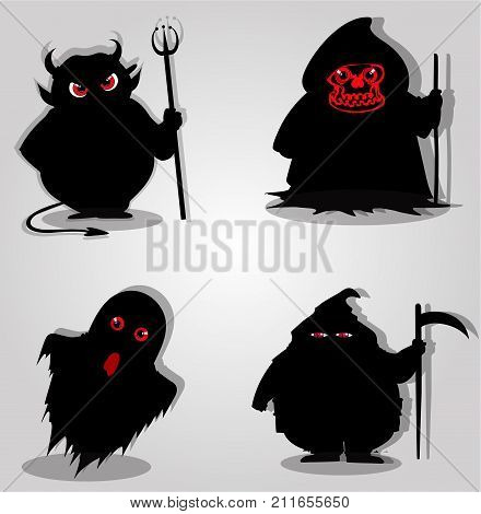 Set of halloween characters. Vector illustration icons clip art.