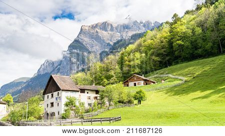 Maienfeld Switzerland - May 2017: Heididorf the village of Heidi in Swiss Alps