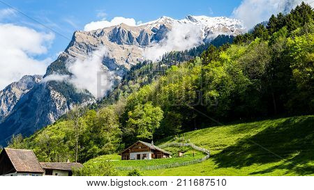 Maienfeld Switzerland - May 2017: Heididorf the village of Heidi in Swiss Alps