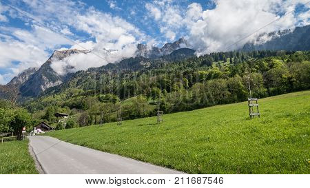 Maienfeld Switzerland - May 2017: Heididorf the village of Heidi in Swiss Alps