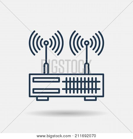 Vector line art dual wan router. Isolated web outline icon on white background. Internet equipment concept.