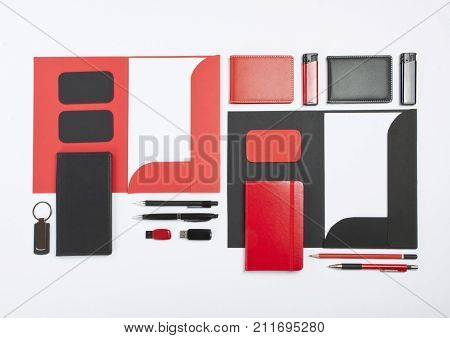 Set of black and white elements of corparate identity on white background