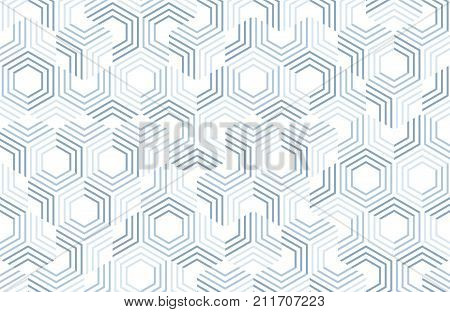 Seamless geometric pattern with hexagons and lines. Irregular structure for fabric print. Monochrome abstract background.