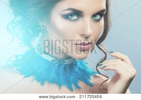 Gorgeous Woman With Beautiful Earrings And Necklace