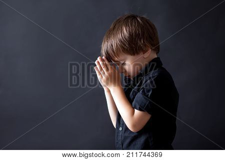 Little Boy Praying, Child Praying, Isolated Background