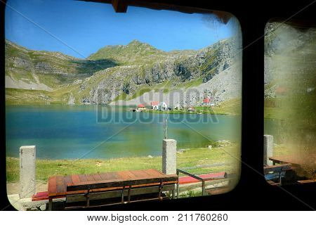 village on glacial lake of Kapetanovo, Montenegro