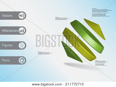 3D Illustration Infographic Template With Cylinders Between Two Cones Askew Arranged