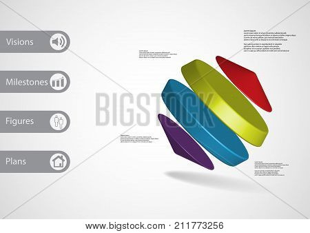 3D Illustration Infographic Template With Cylinders Between Two Cones Askew Arranged