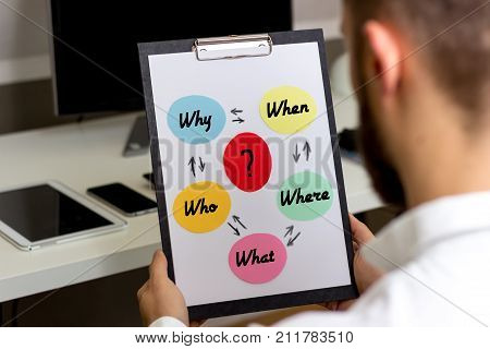 men asking w questions from a clipboard