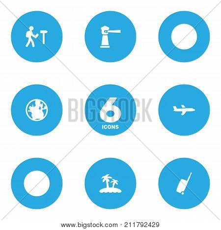 Collection Of Seamark, Traveler, Planet And Other Elements.  Set Of 6 Travel Icons Set.