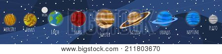 Solar system planets on space background in cartoon style. Easy to use. Element for design posters , gift cards. Vector illustration