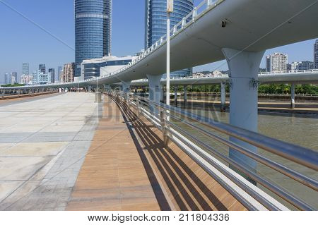 Xiamen Yanwu Bridge With Modern Buildings Background