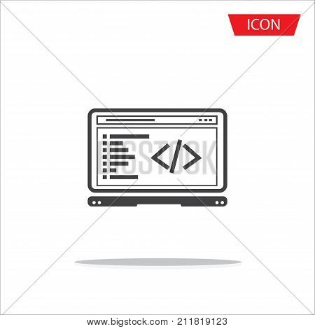 Coding icon vector, coding in computer isolated on white background.