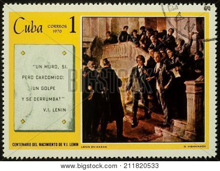 Moscow Russia - November 01 2017: A stamp printed in Cuba shows painting 