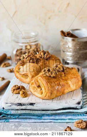 Slices with maple syrup and walnuts for breakfast