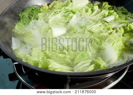 Chopped Chinese Cabbage On Pan