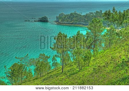 Coastal landscape at the Atlantic Ocean on the Crozon Peninsula Finistere Brittany France