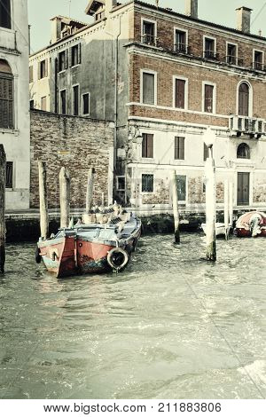 A bock at dock in the Italian city of Venice