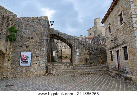 ULCINJ MONTENEGRO - SEPTEMBER 9 2017: Old Town entrance to Archaeological Museum Ulcinj Montenegro