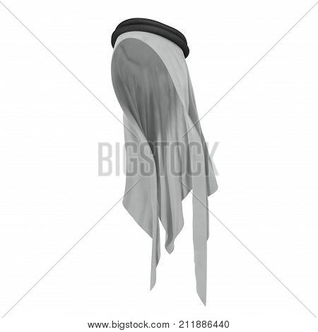 Traditional arabic hat khaliji or keffiyeh. Muslim hat isolated on white background. 3D illustration