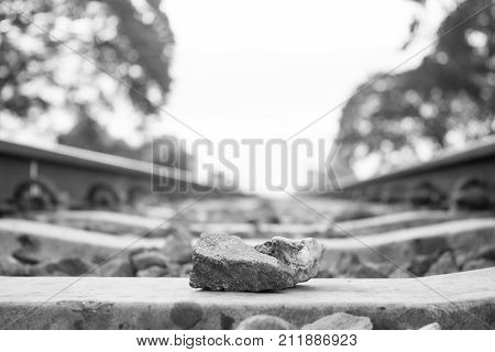 Stone On The Rail Way On The Morning With Copy Space