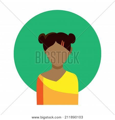 Female face Afro-American girl on a green circle background and white background. The Vector icon.