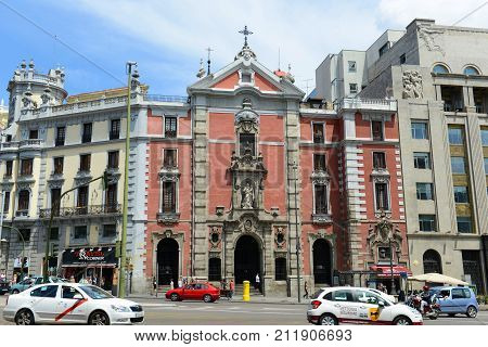 MADRID - JUN. 6, 2013: Barroco style Iglesia de San Jose San Jose Church at the center of Madrid, Spain.