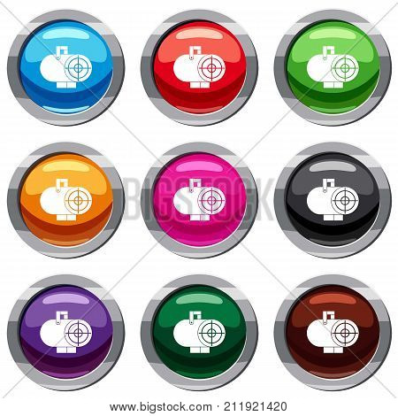 Industrial fan heater set icon isolated on white. 9 icon collection vector illustration