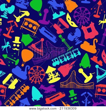 Amusement park rides seamless pattern. Vector illustration.