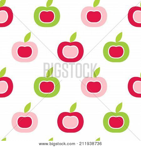 Seamless pattern with abstract color apples on white background