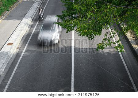 Motion blur of cars in aerial view over the road. (Speed limits - Infractions - Speed Camera)