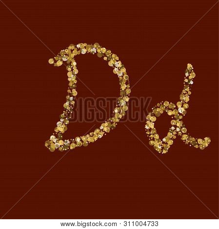 Creative Gold Idea. Dd Golden Glitter Letter. Clean Latin Alphabet. Handwritten, Modern. Vector Abc.