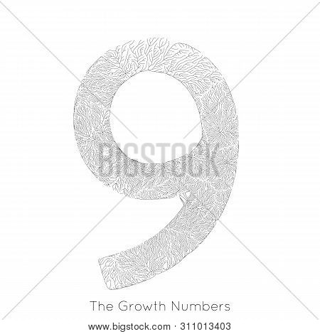 Vector Generative Branch Growth Number 9. Lichen Like Organic Structure With Veins Form Number Shape