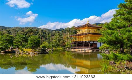 Kyoto, Japan - October 27 2018: The Golden Pavilion - Kinkaku-ji Temple Founded In 1397, It Was The