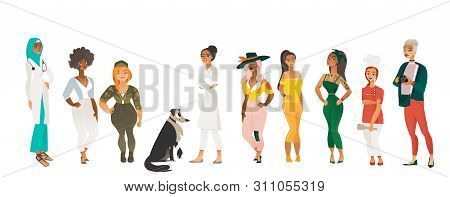Diverse Group Of Beautiful Women - Cartoon Characters With Different Outfits, Bodies, Sizes And Ethn