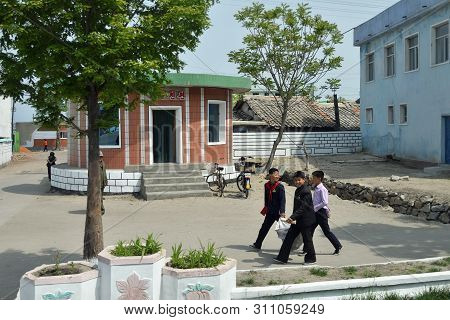 Wonsan, North Korea - May 4, 2019:  Street Scene   In Wonsan, One Of The North Korean Port On The Ea