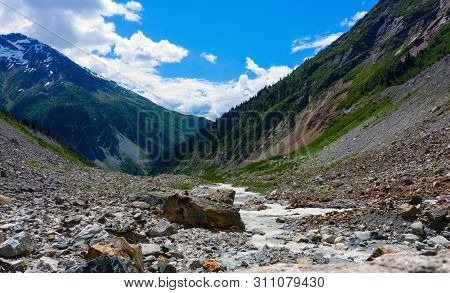 Caucasus Mountains On The Border Of Russia And Georgia. Chalaat Pass And Very Beautiful View Of The 